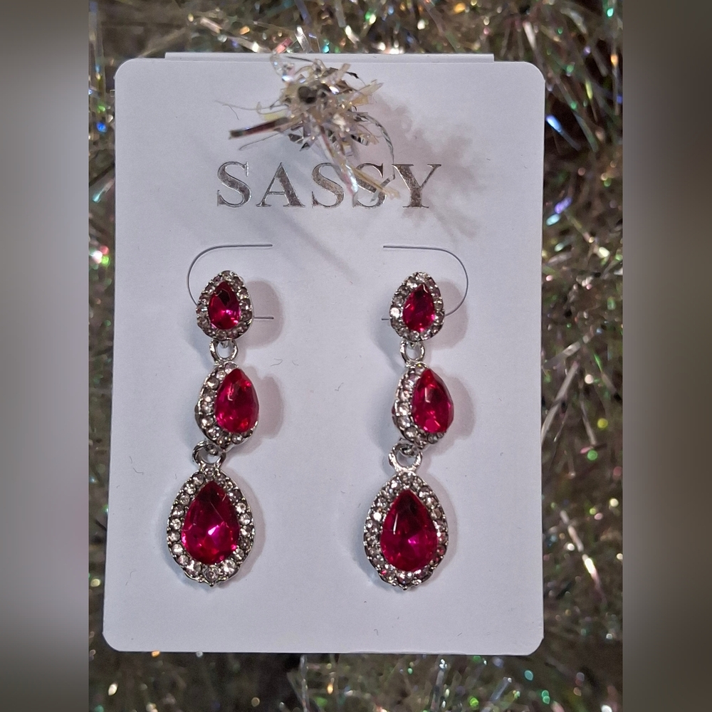 Red and Silver Drop Earrings